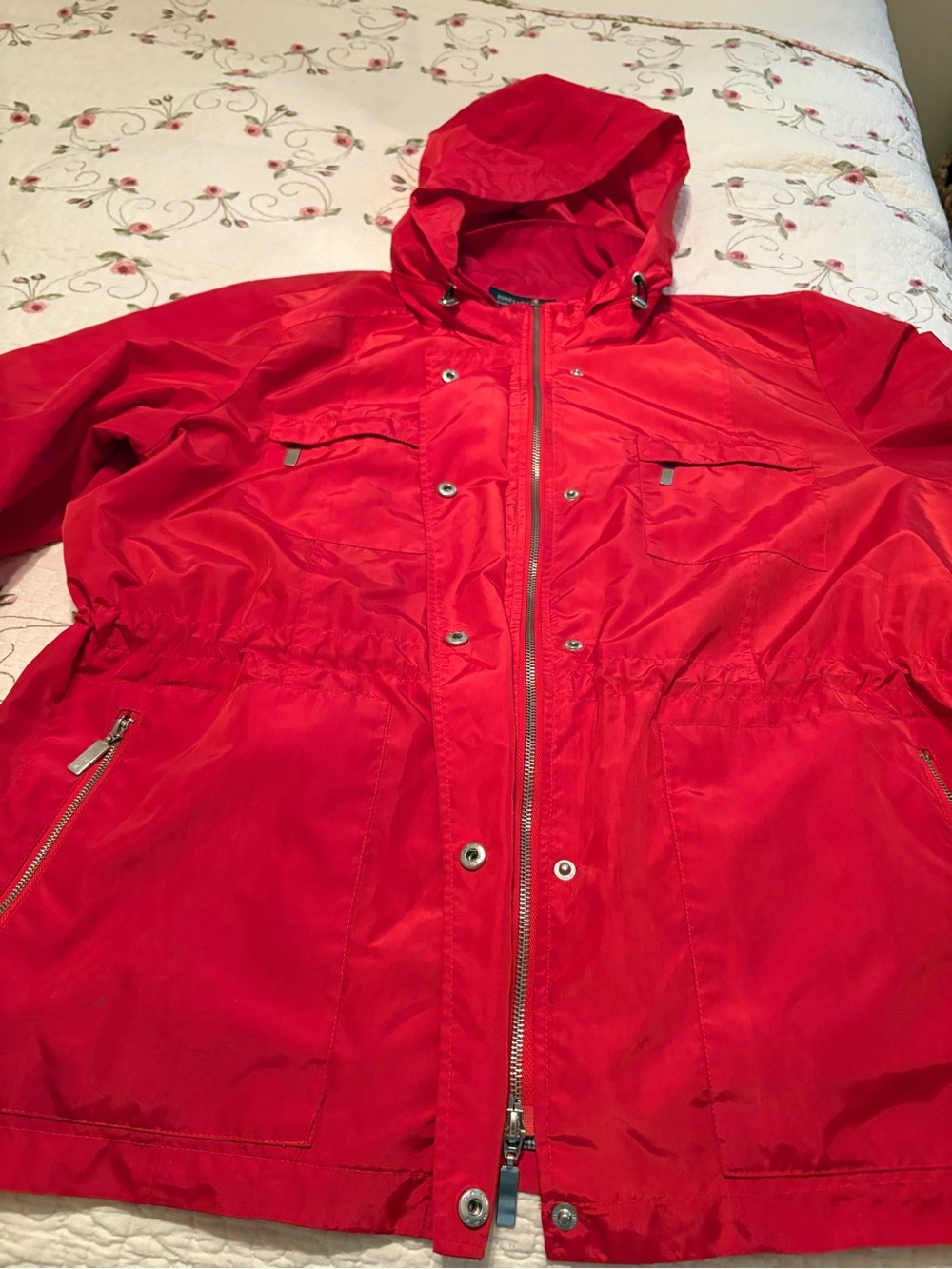 Jones New York Women's Bright Red Hooded Utility Jacket